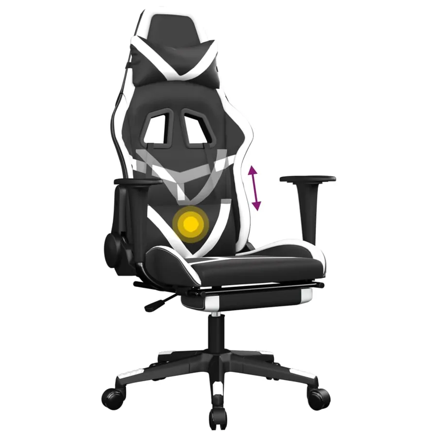Chaise de jeu de massage avec repose-pied Noir&Blanc Similicuir - 8
