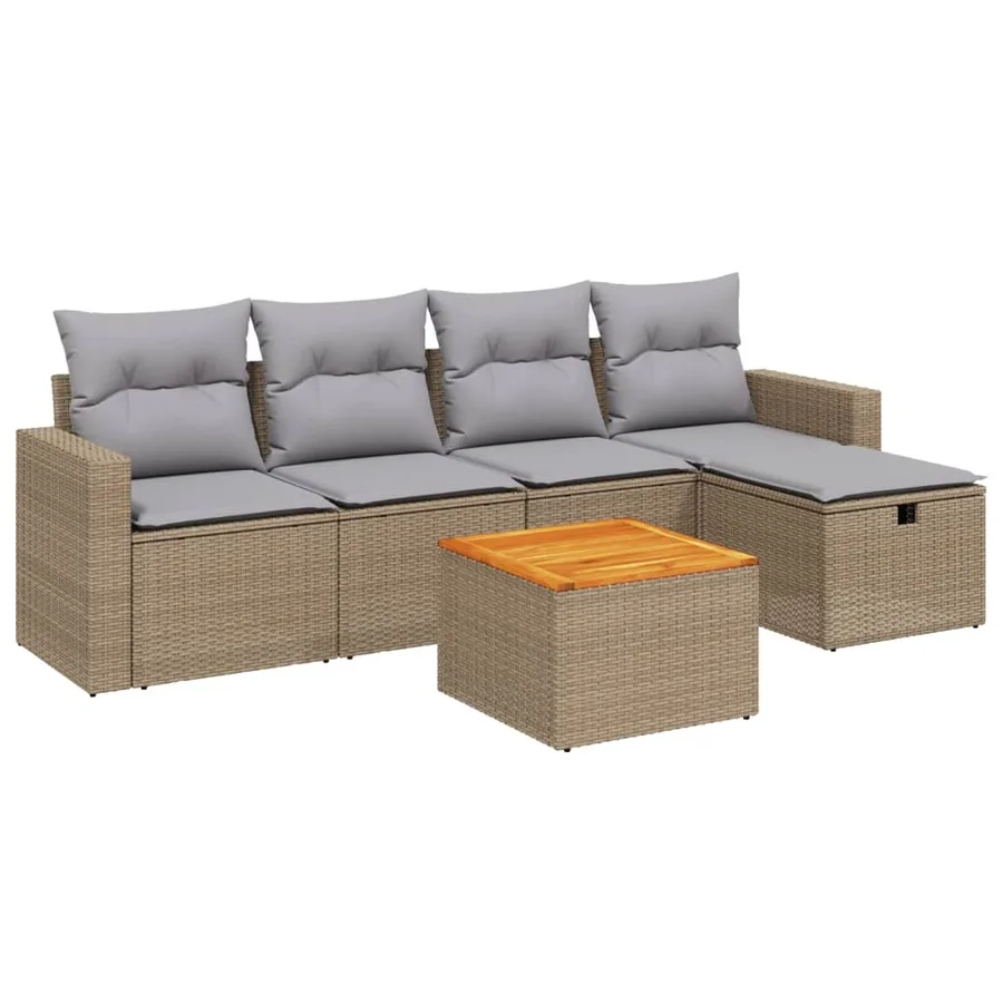 Salon de jardin avec coussins 6pcs mélange beige résine tressée - 2