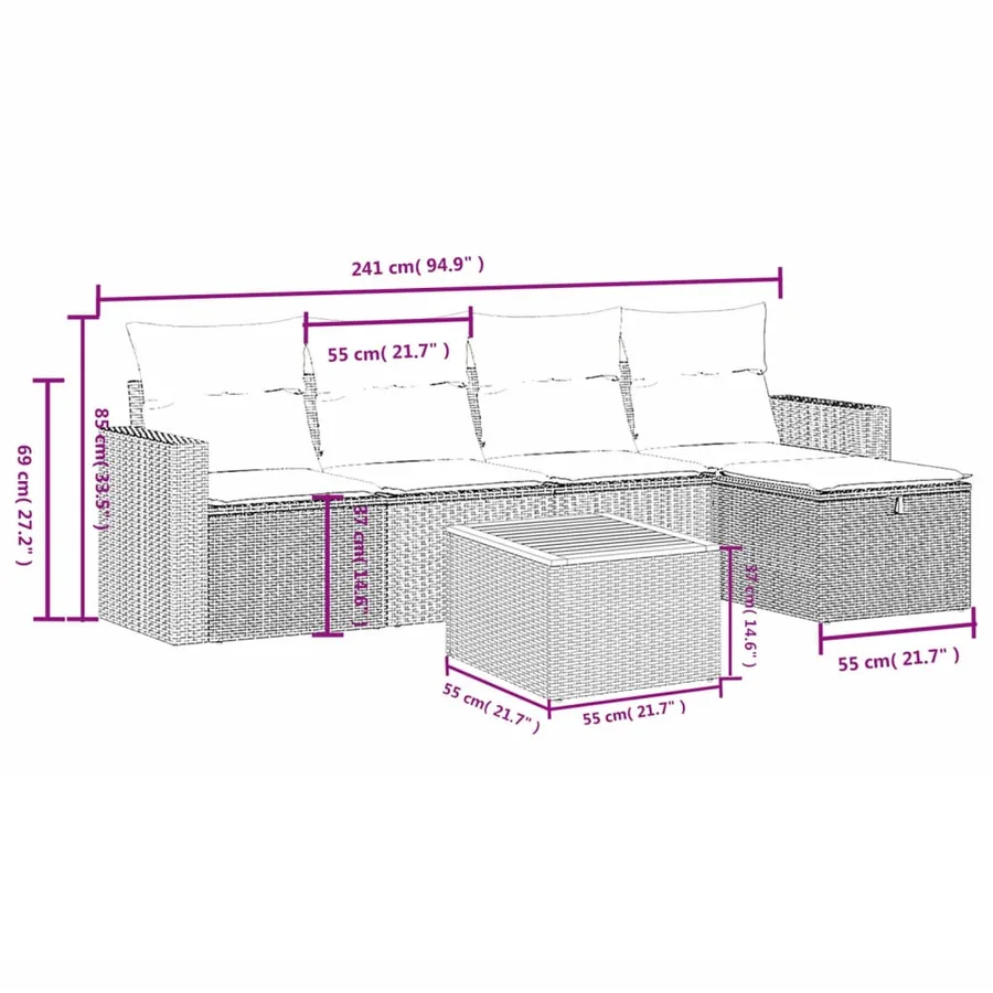 Salon de jardin avec coussins 6pcs mélange beige résine tressée - 4