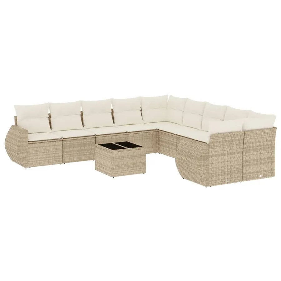 Salon de jardin 11 pcs avec coussins beige résine tressée - 2