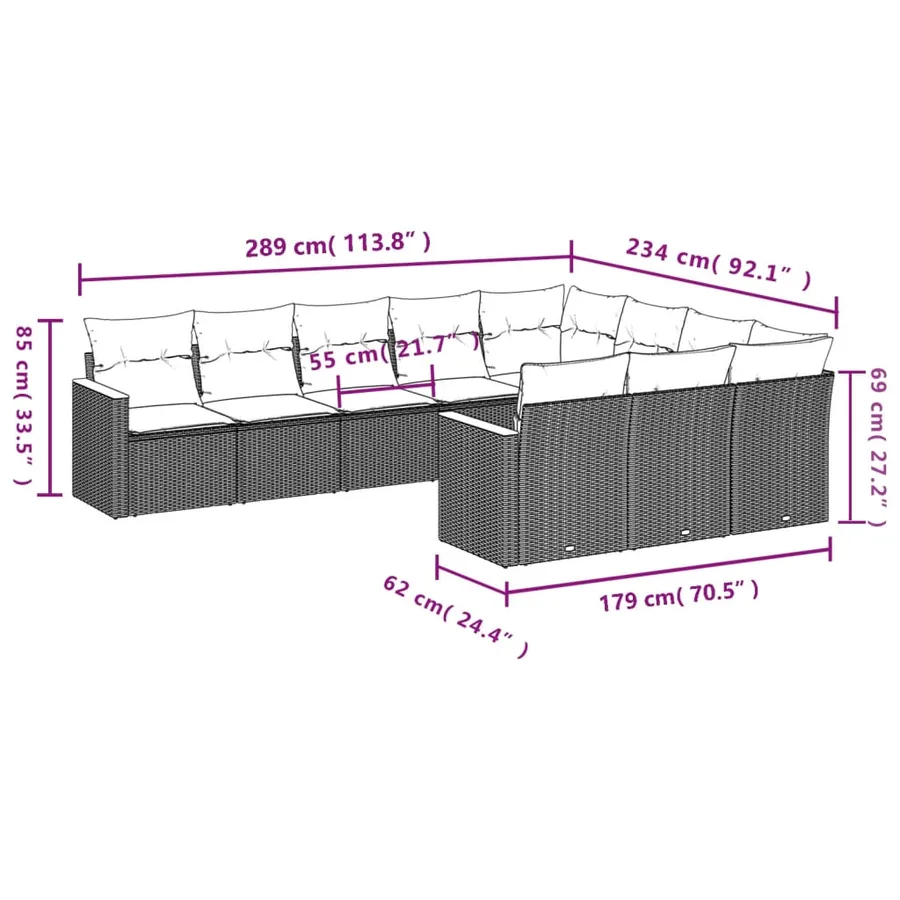 Salon de jardin avec coussins 10 pcs beige résine tressée - 7