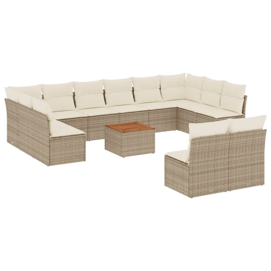 Salon de jardin avec coussins 13 pcs beige résine tressée - 2