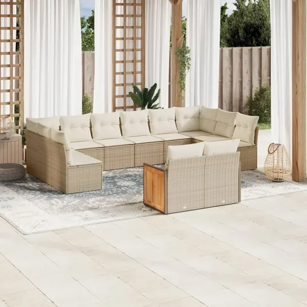 Salon de jardin avec coussins 12 pcs beige résine tressée