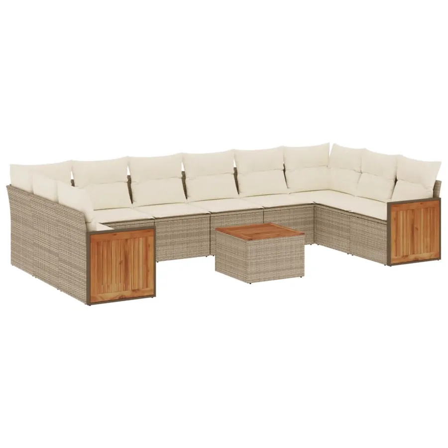 Salon de jardin 11 pcs avec coussins beige résine tressée - 2
