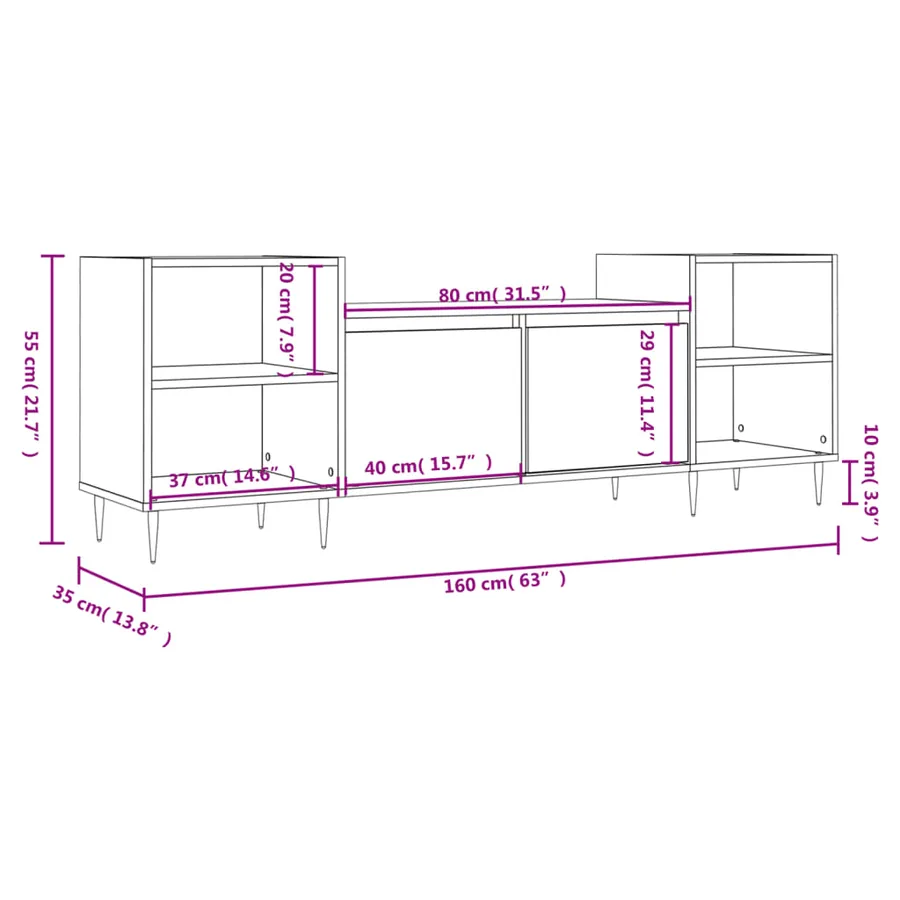 Meuble TV Gris béton 160x35x55 cm Bois d'ingénierie - 11