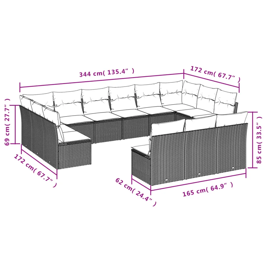 Salon de jardin avec coussins 13 pcs beige résine tressée - 3