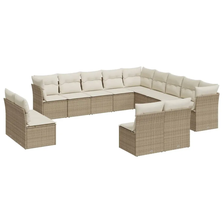 Salon de jardin avec coussins 12 pcs beige résine tressée - 2