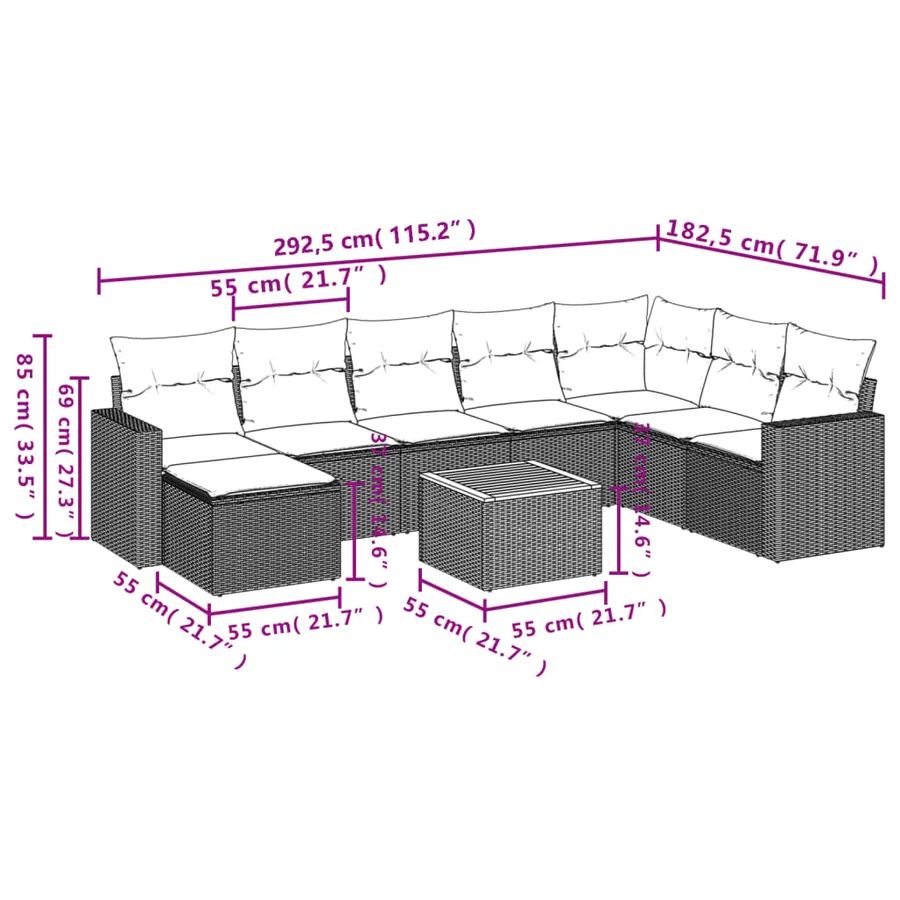 Salon de jardin avec coussins 9 pcs beige résine tressée - 3