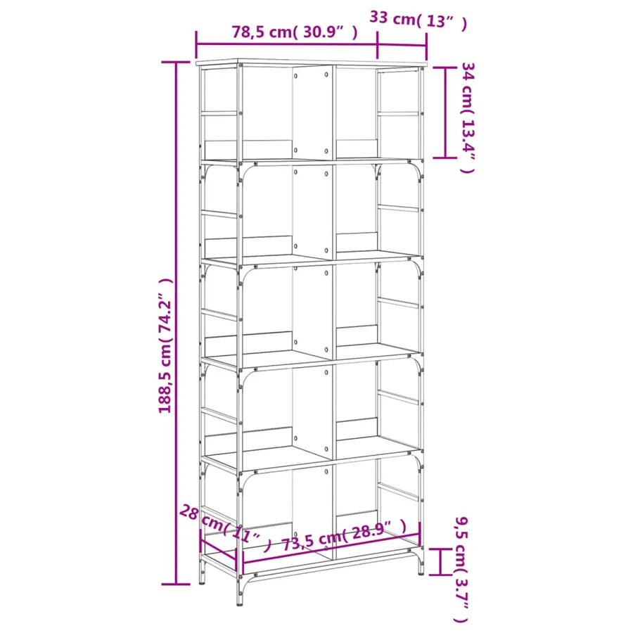 Bibliothèque chêne sonoma 78,5x33x188,5 cm bois d'ingénierie - 9