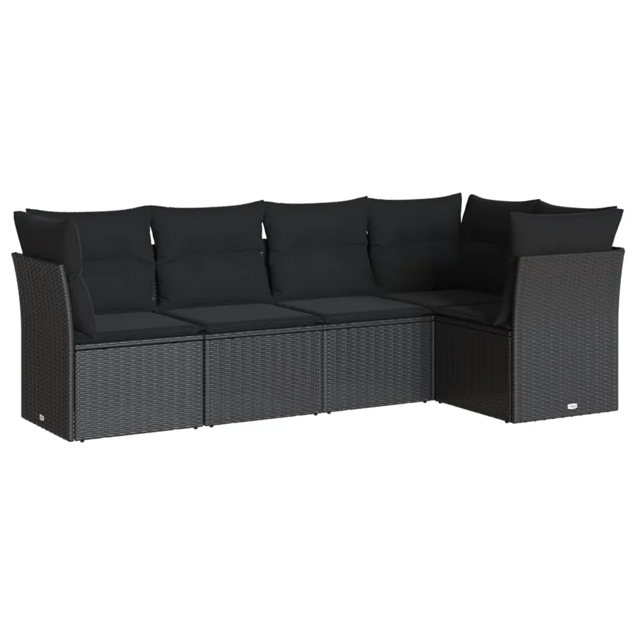 Salon de jardin 5 pcs avec coussins noir résine tressée - 2