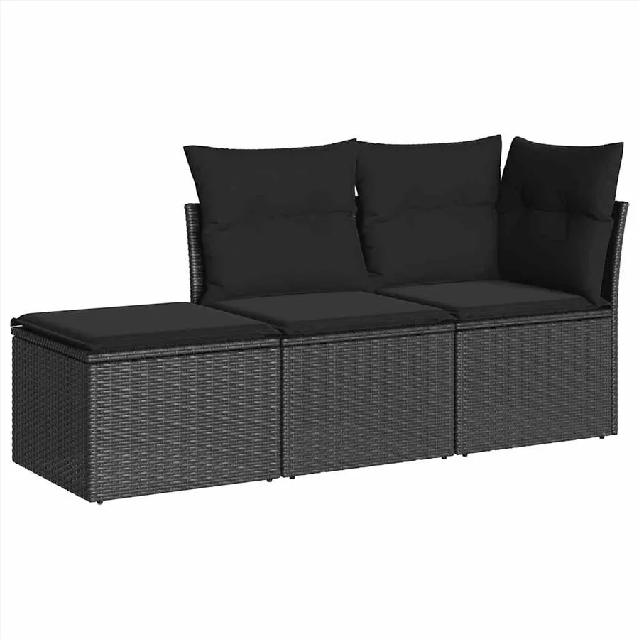 Salon de jardin 3 pcs avec coussins noir résine tressée - 2