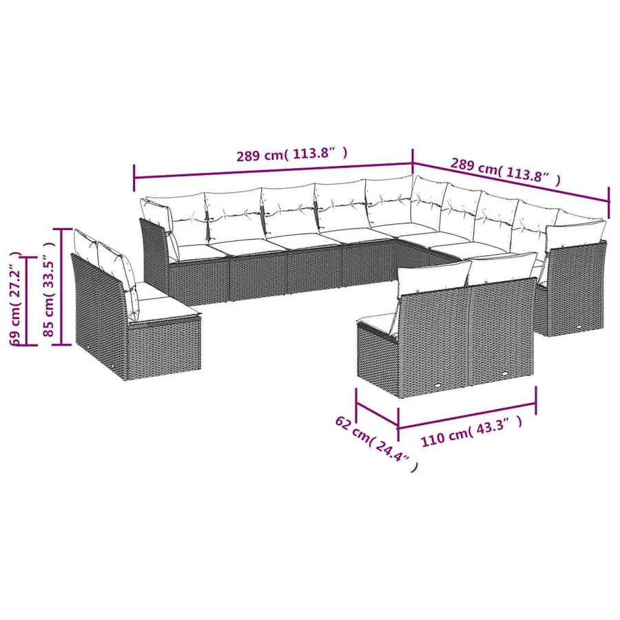 Salon de jardin avec coussins 13 pcs noir résine tressée - 6