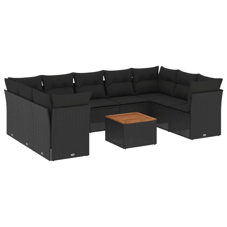 Salon de jardin 10 pcs avec coussins noir résine tressée - 2