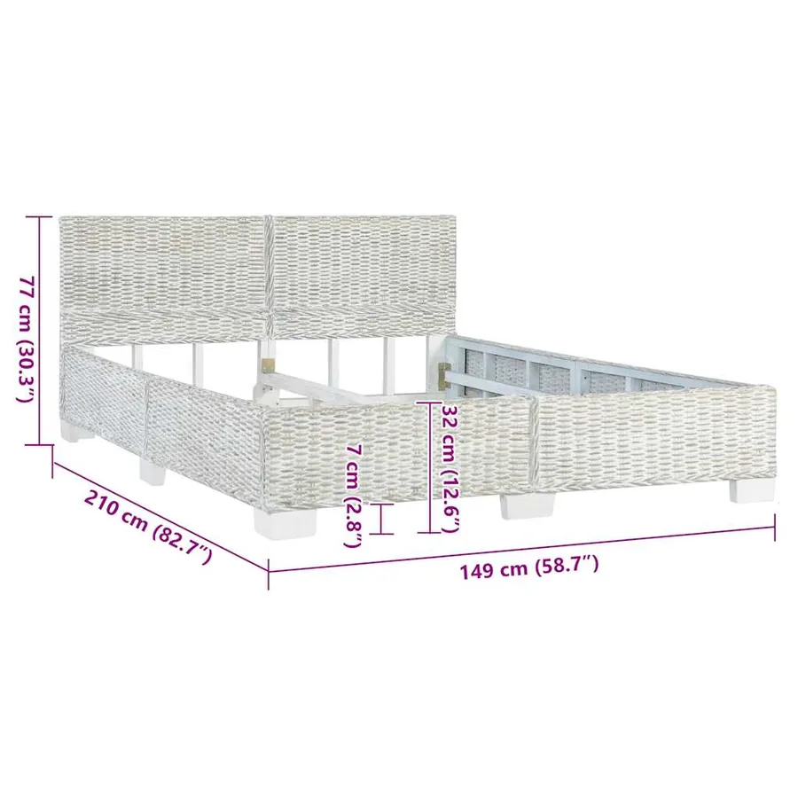 Cadre de lit sans matelas Gris Rotin naturel 140x200 cm - 7