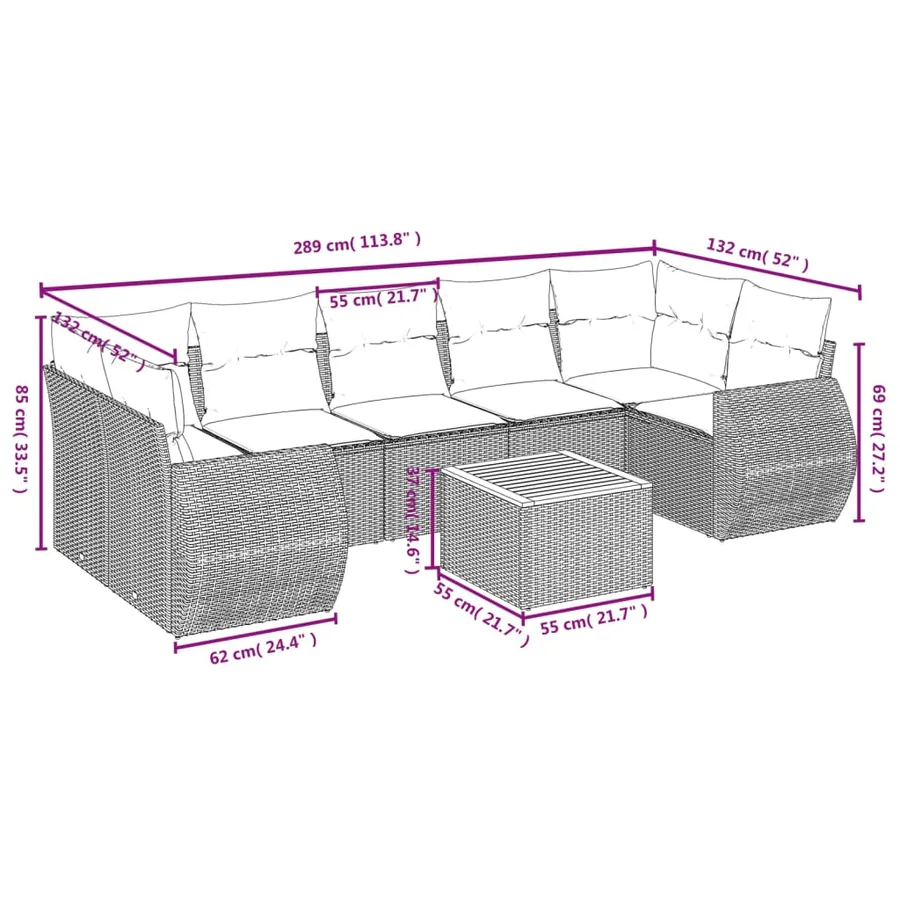 Salon de jardin 8 pcs avec coussins noir résine tressée - 8