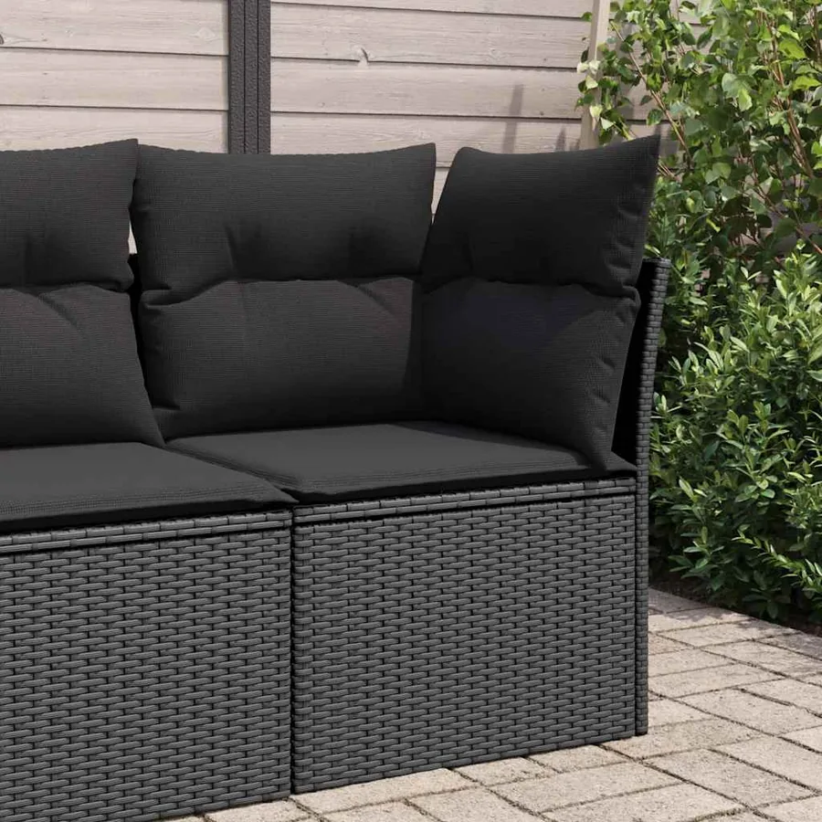 Canapé d'angle de jardin avec coussins en polyrotin noir