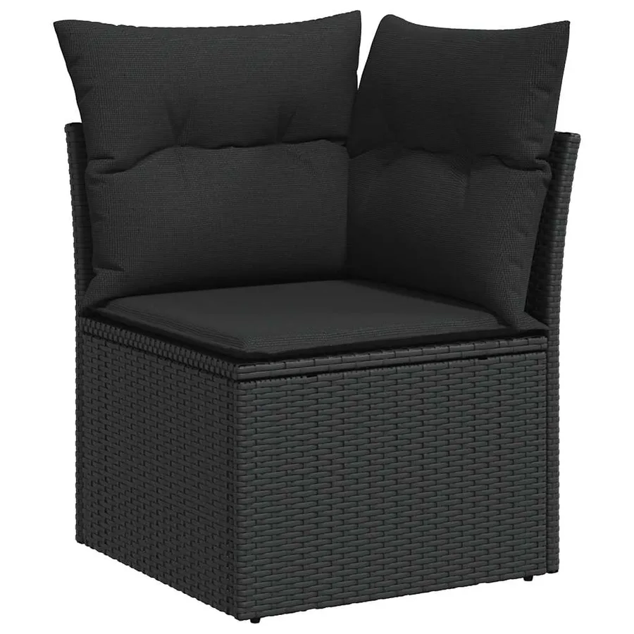 Canapé d'angle de jardin avec coussins en polyrotin noir - 2
