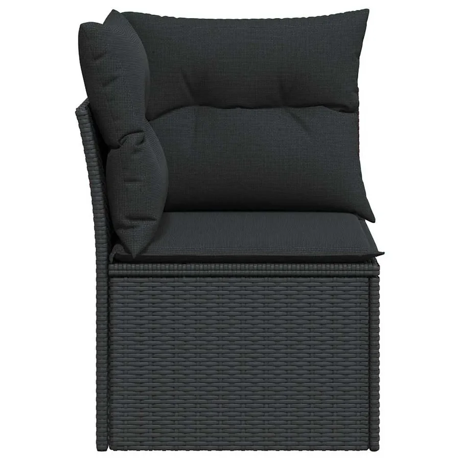 Canapé d'angle de jardin avec coussins en polyrotin noir - 5