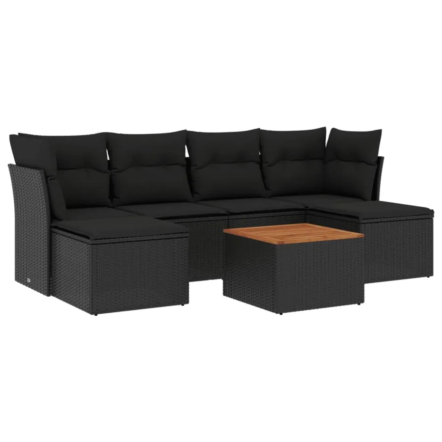 Salon de jardin 7 pcs avec coussins noir résine tressée 62 x 62 x 69 cm - 52,7 kg - 2