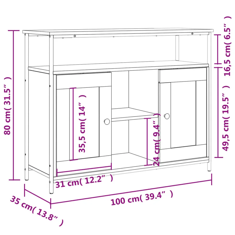 Buffet sonoma gris 100x35x80 cm bois d'ingénierie - 11