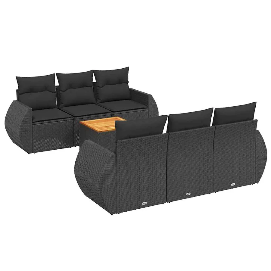 Salon de jardin 7 pcs avec coussins noir résine tressée 55 x 62 x 69 cm - 58,6 kg - 2