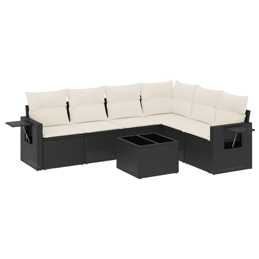 Salon de jardin 7 pcs avec coussins noir résine tressée 62 x 62 x 69 cm - 57,1 kg - 2