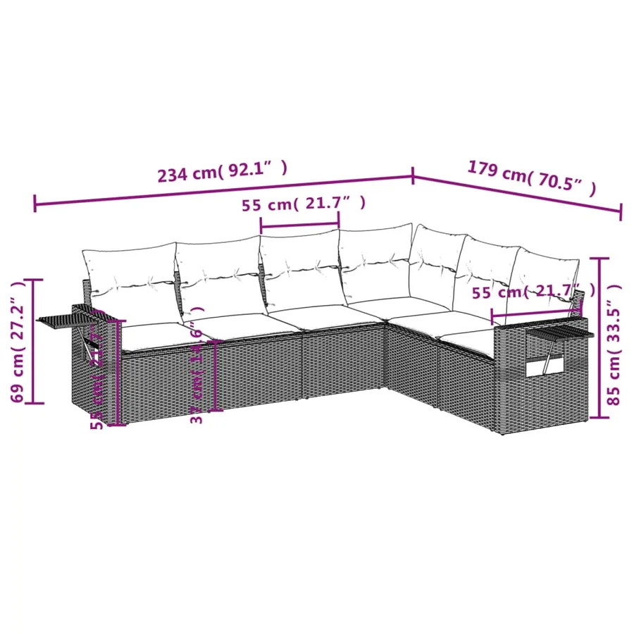 Salon de jardin 7 pcs avec coussins noir résine tressée 62 x 62 x 69 cm - 57,1 kg - 9