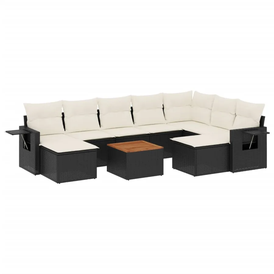 Salon de jardin 10 pcs avec coussins noir résine tressée - 2