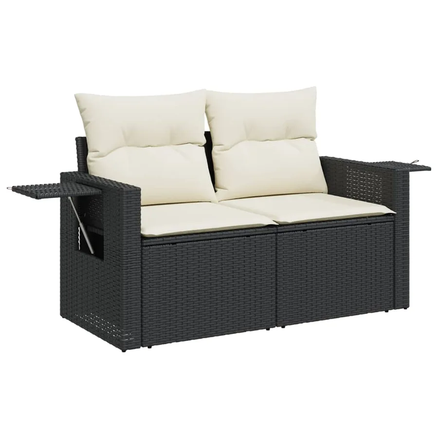 Salon de jardin 10 pcs avec coussins noir résine tressée - 3