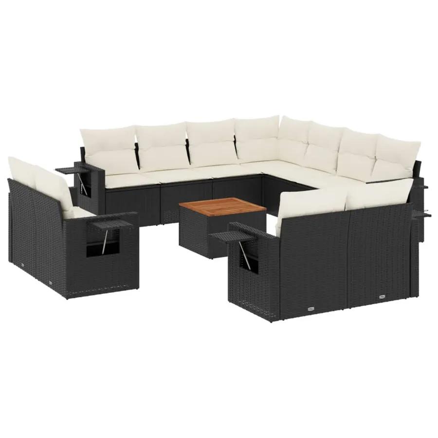 Salon de jardin 12 pcs avec coussins noir résine tressée - 2