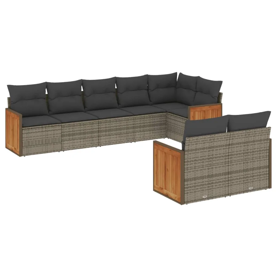 Salon de jardin 8 pcs avec coussins gris résine tressée - 2