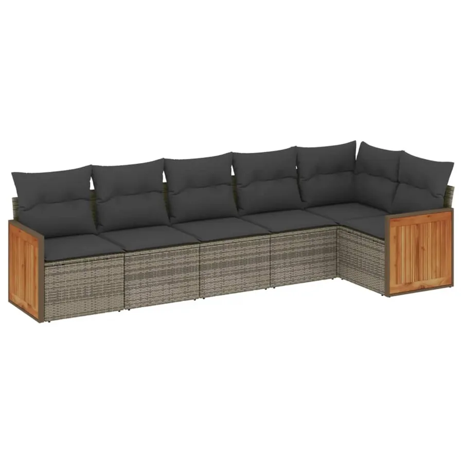 Salon de jardin 6 pcs avec coussins gris résine tressée - 2