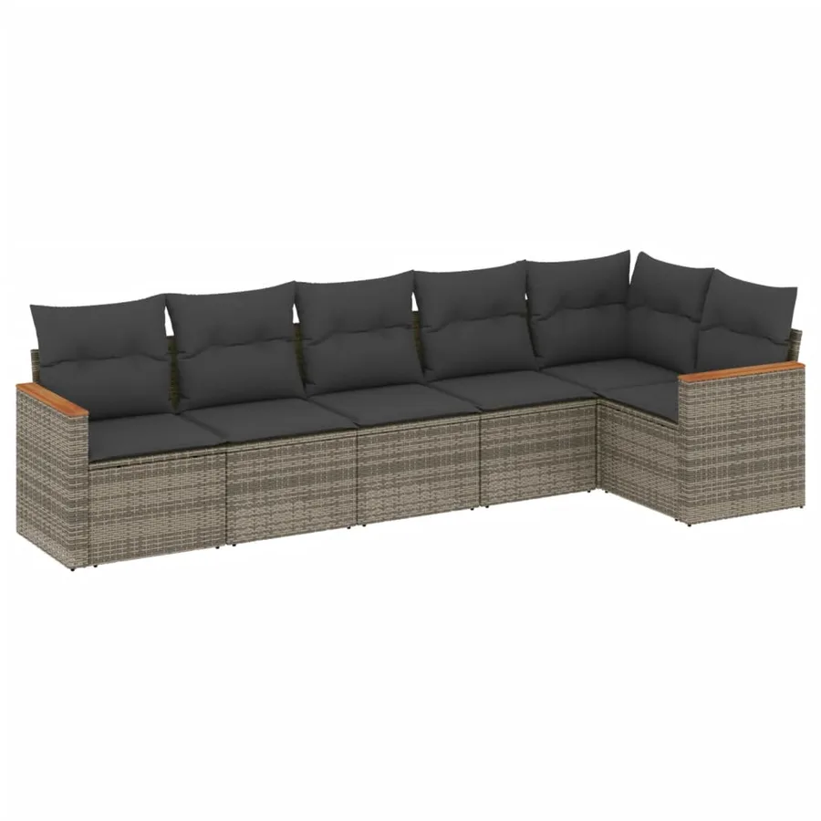 Salon de jardin 6 pcs avec coussins gris résine tressée - 2