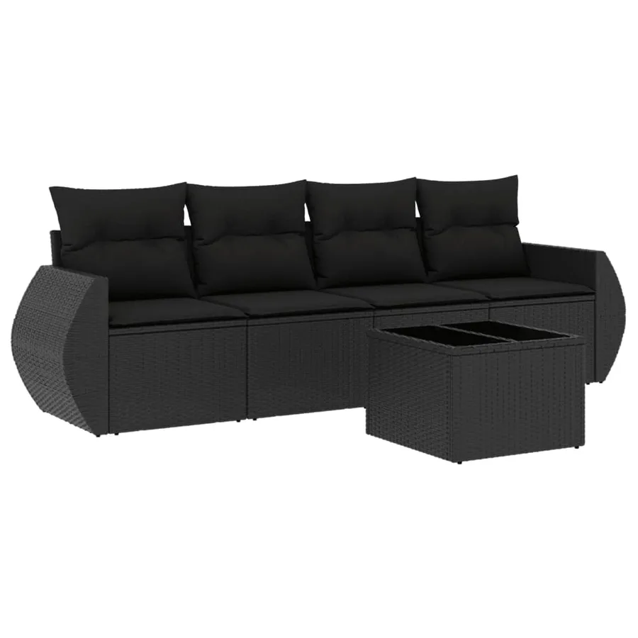 Salon de jardin 5 pcs avec coussins noir résine tressée - 2