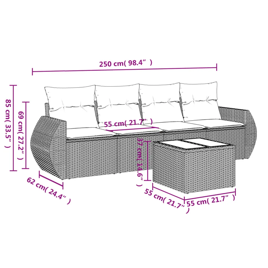 Salon de jardin 5 pcs avec coussins noir résine tressée - 3