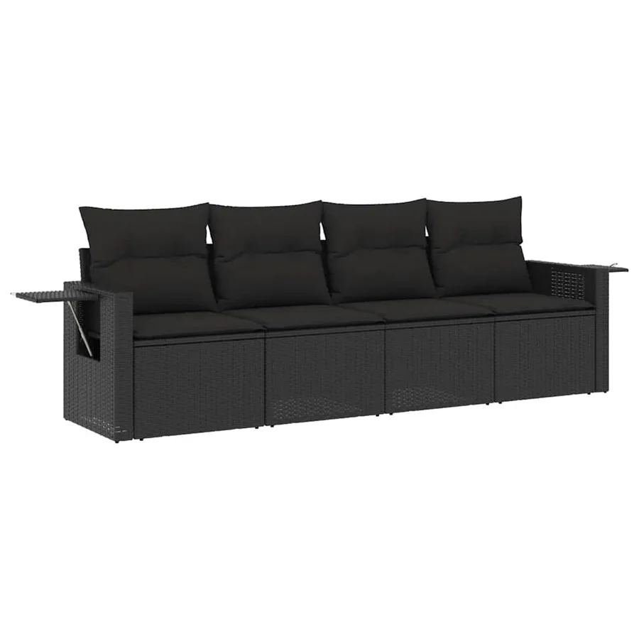 Salon de jardin 4 pcs avec coussins noir résine tressée - 2