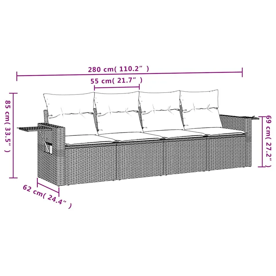 Salon de jardin 4 pcs avec coussins noir résine tressée - 3