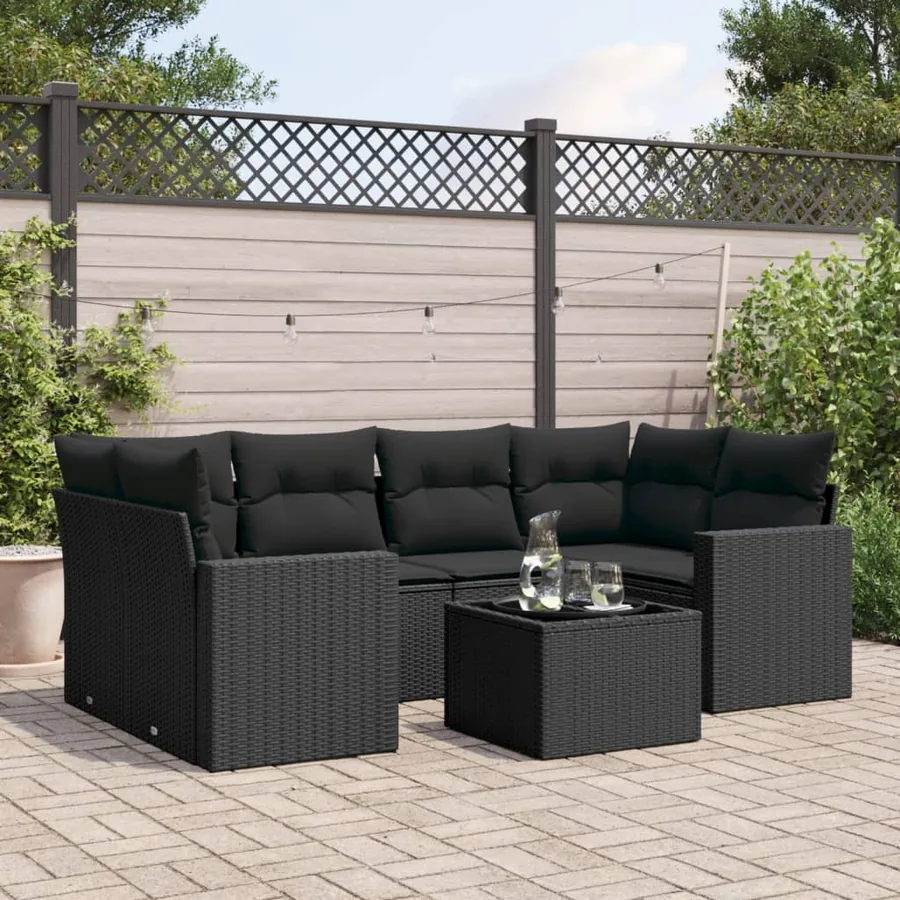 Salon de jardin 7 pcs avec coussins noir résine tressée 62 x 62 x 69 cm - 62,4 kg