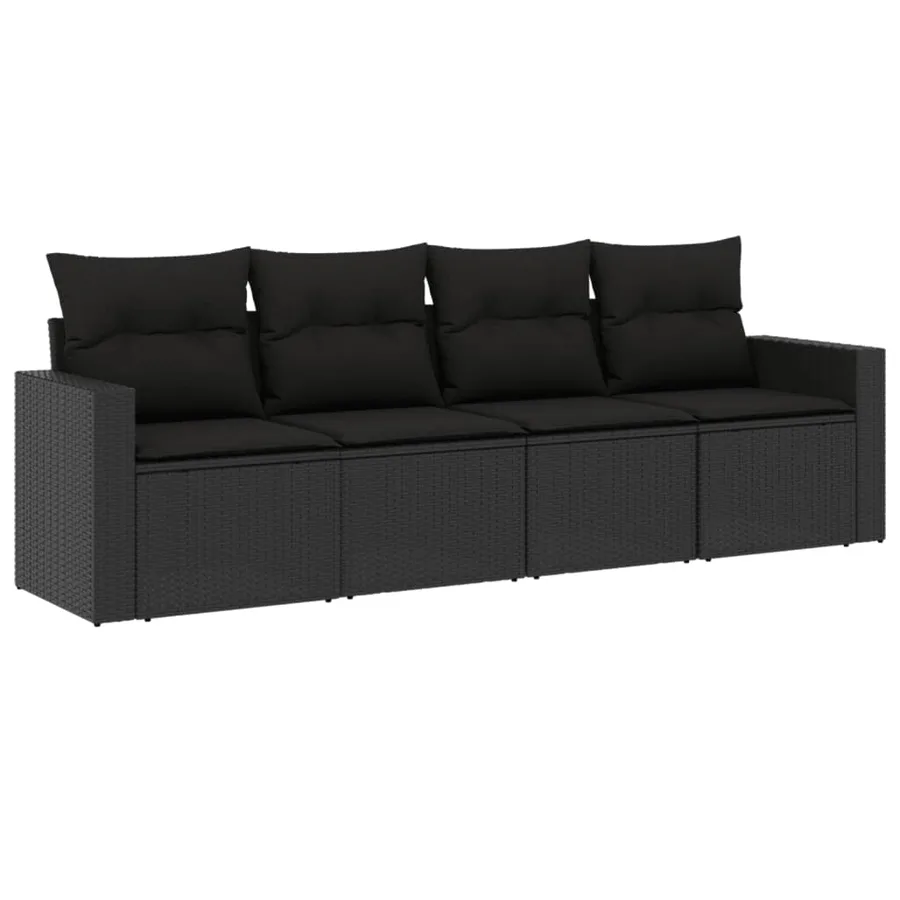 Salon de jardin 4 pcs avec coussins noir résine tressée - 2