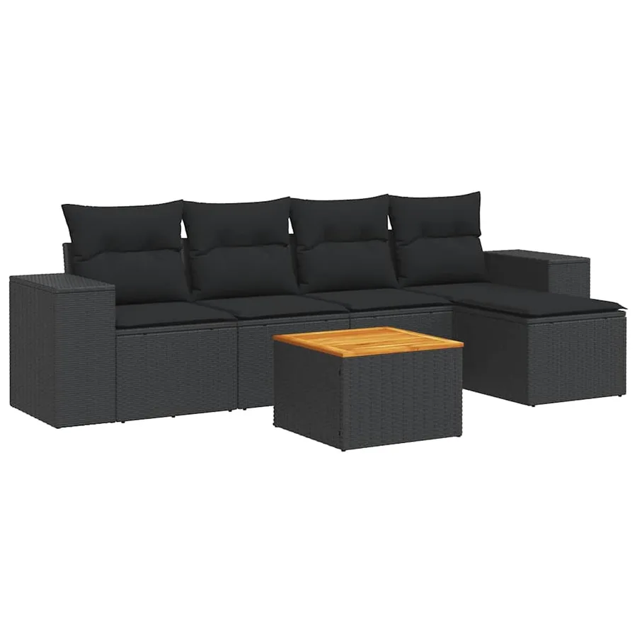 Salon de jardin 6 pcs avec coussins noir résine tressée - 2