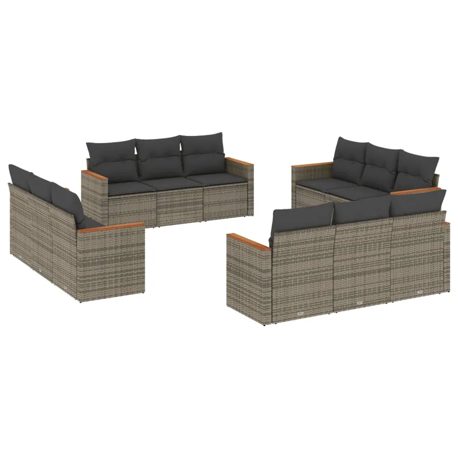 Salon de jardin avec coussins 12 pcs gris résine tressée - 2