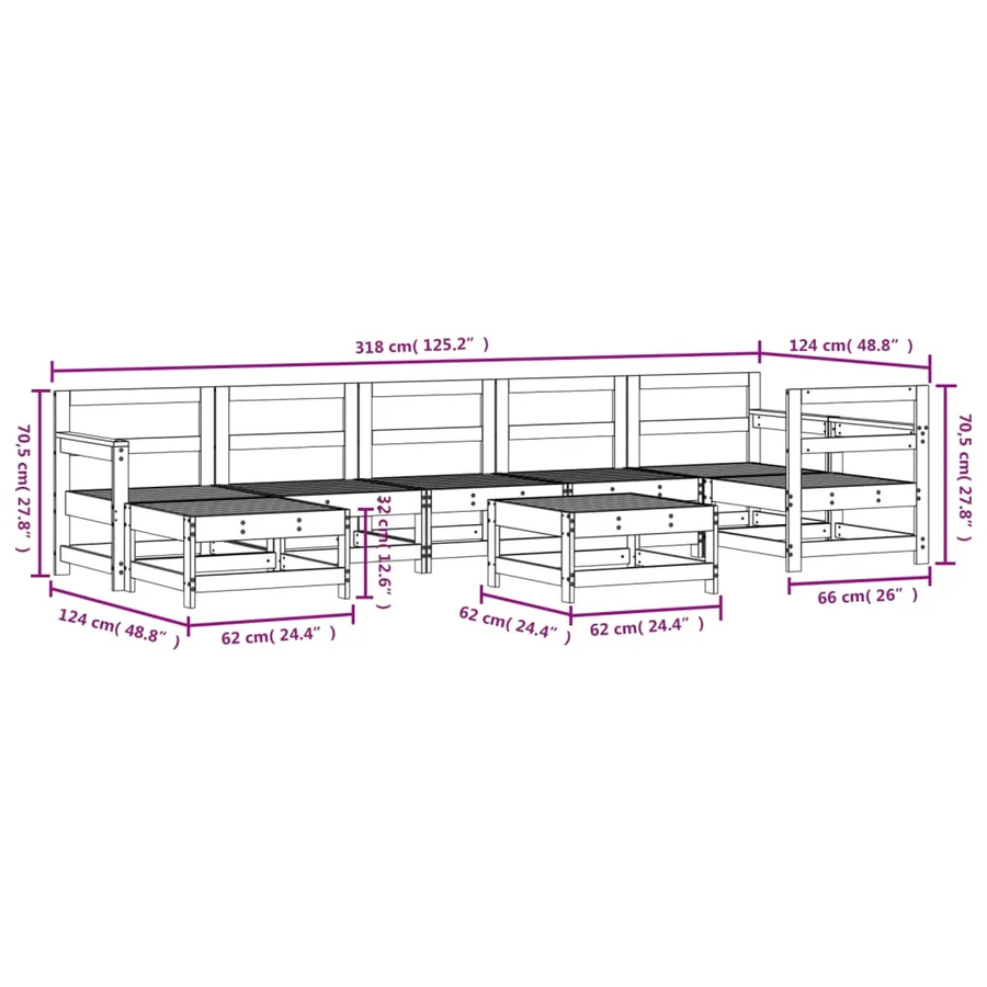 Salon de jardin 8 pcs Bois de pin massif - 7