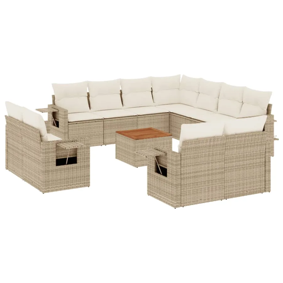 Salon de jardin avec coussins 12 pcs beige résine tressée - 2