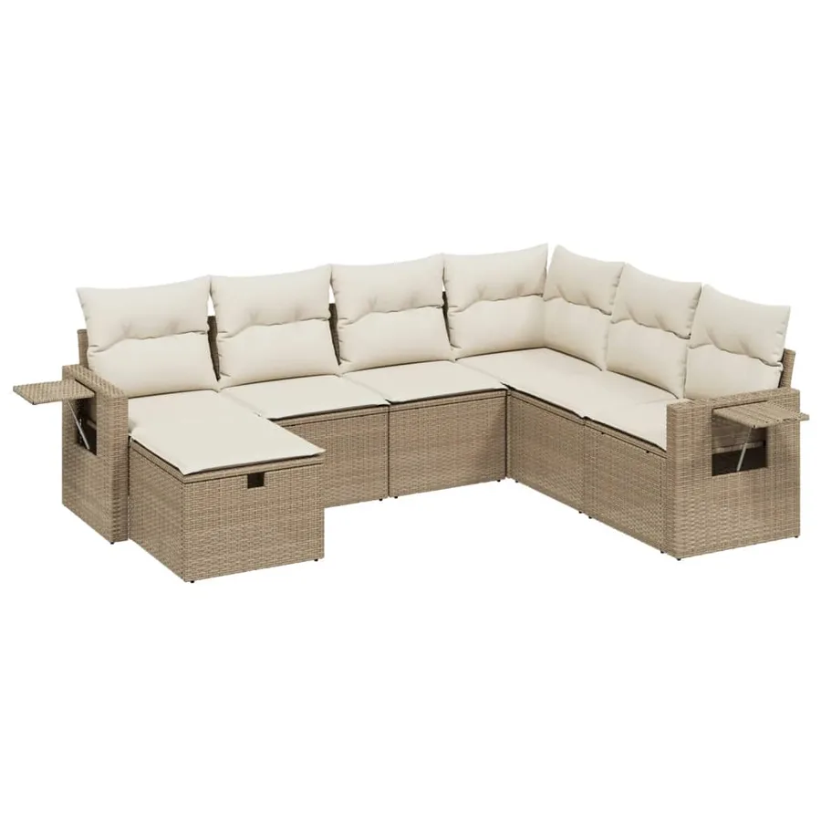 Salon de jardin avec coussins 7 pcs beige résine tressée - 2