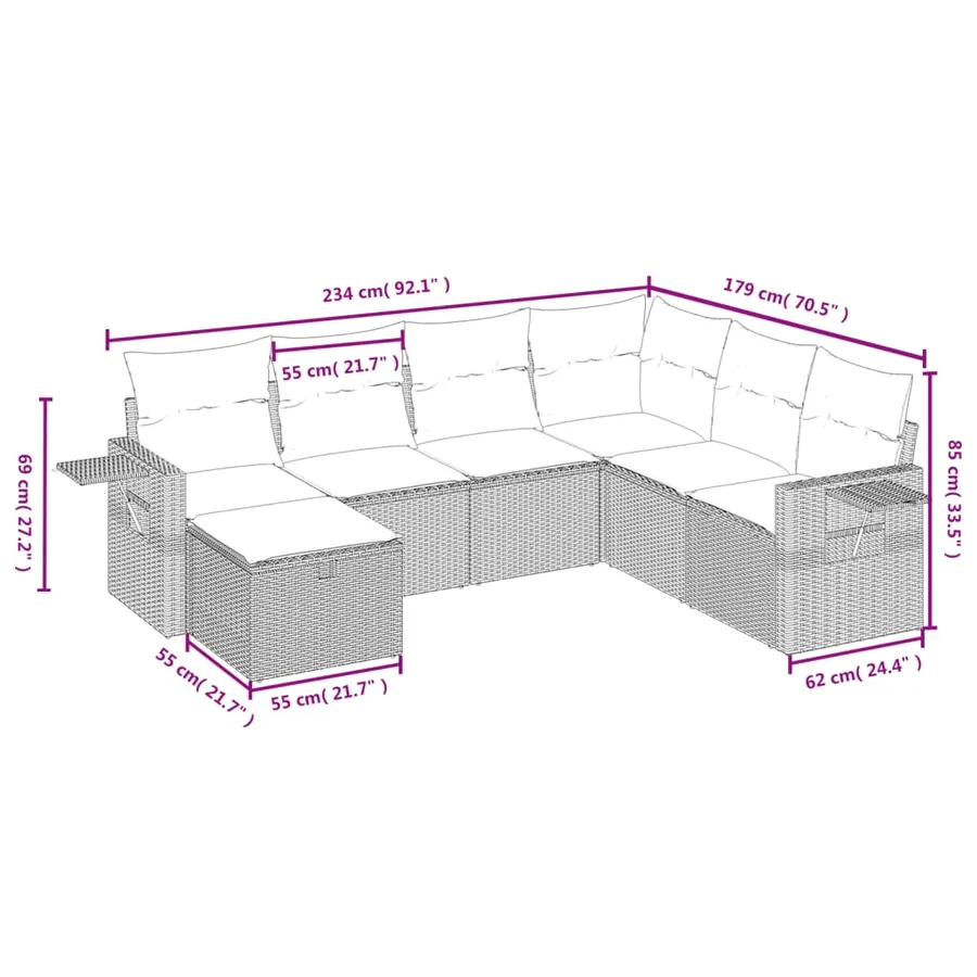 Salon de jardin avec coussins 7 pcs beige résine tressée - 4