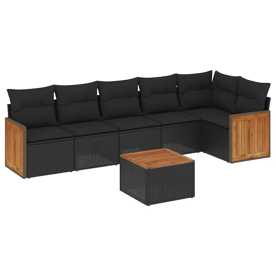 Salon de jardin 7 pcs avec coussins noir résine tressée 62 x 62 x 69 cm - 57,3 kg - 2