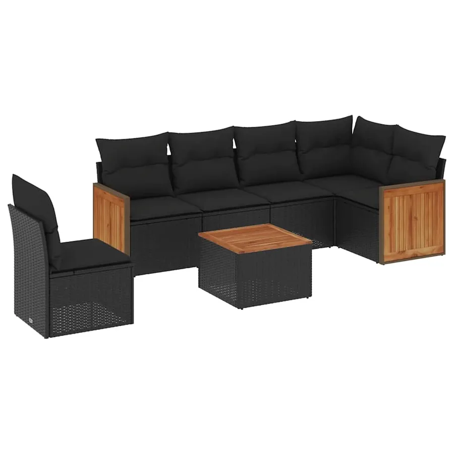 Salon de jardin 7 pcs avec coussins noir résine tressée 62 x 62 x 69 cm - 57,3 kg - 2