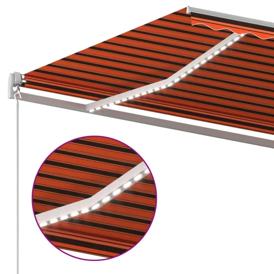 Auvent manuel rétractable avec LED 600x300 cm Orange et marron - 4