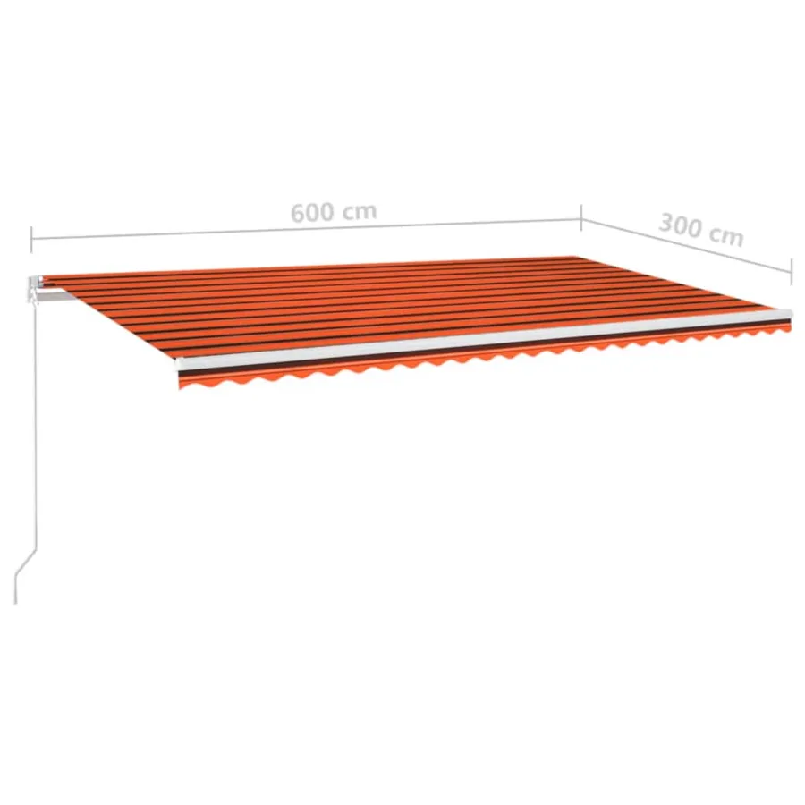 Auvent manuel rétractable avec LED 600x300 cm Orange et marron - 7