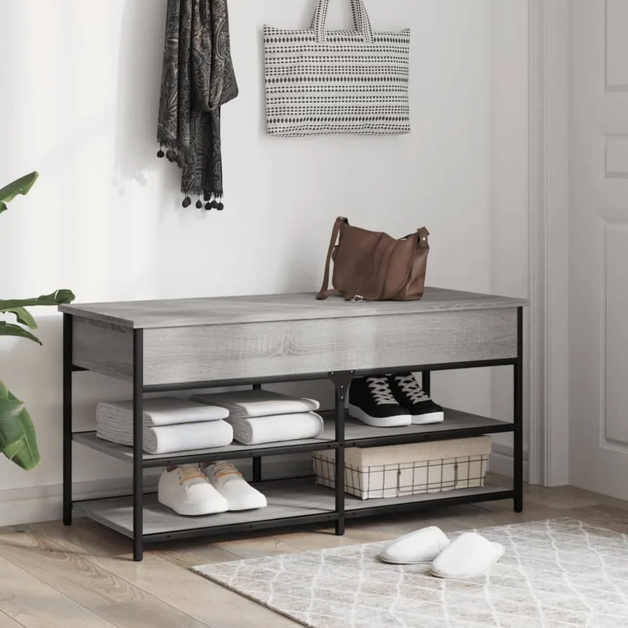 Banc à chaussures sonoma gris 100x42,5x50 cm bois d'ingénierie - 3